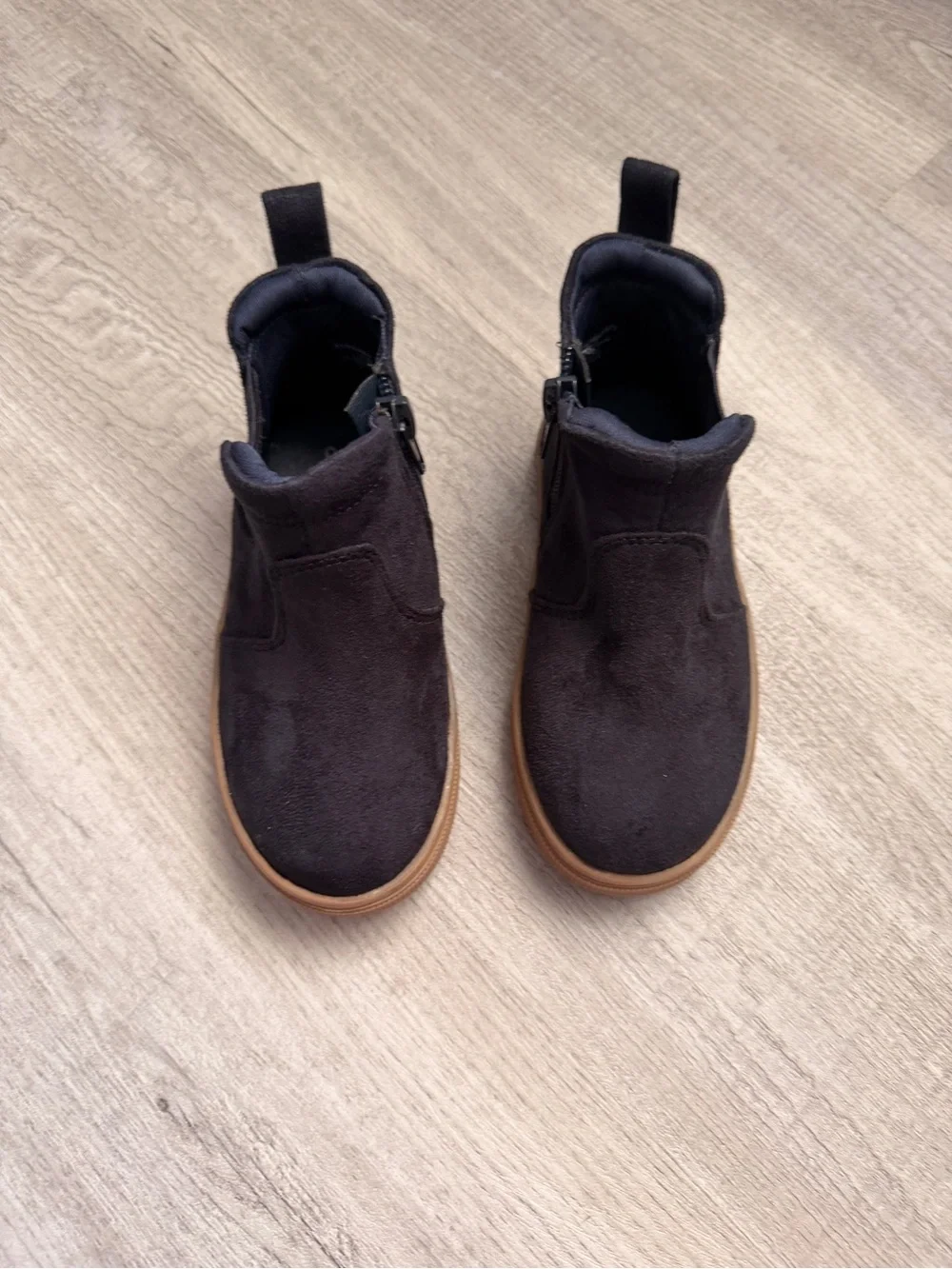 Baby Boy Navy Blue Suede Boots with Brown Rubber Sole